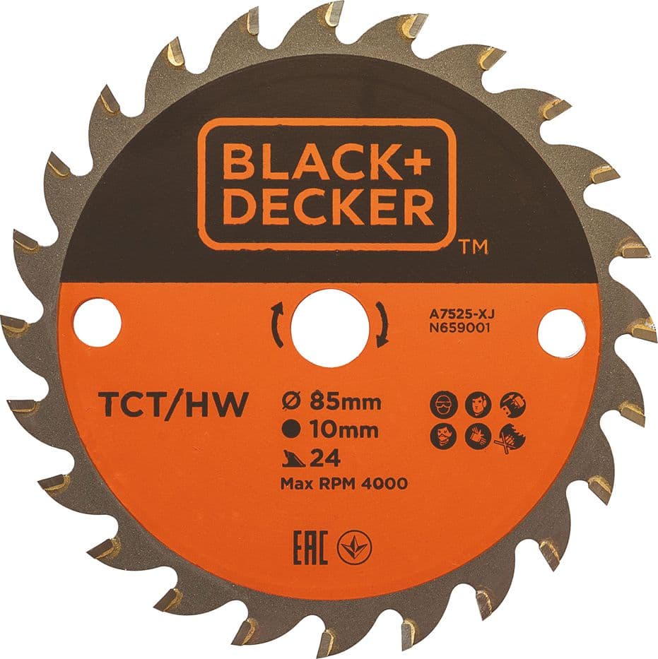 Lama Tct per Mini Sega Circolare Foro 10 mm 24 Denti Black Decker Ø 85 mm – Black&Decker