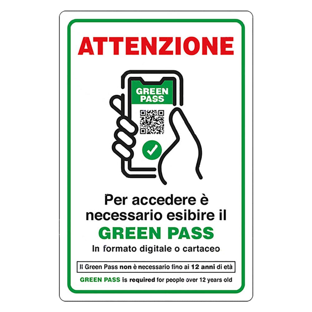 Cartello 'Accesso con Esibizione di Green Pass' Alluminio 20 x 30 cm - 2