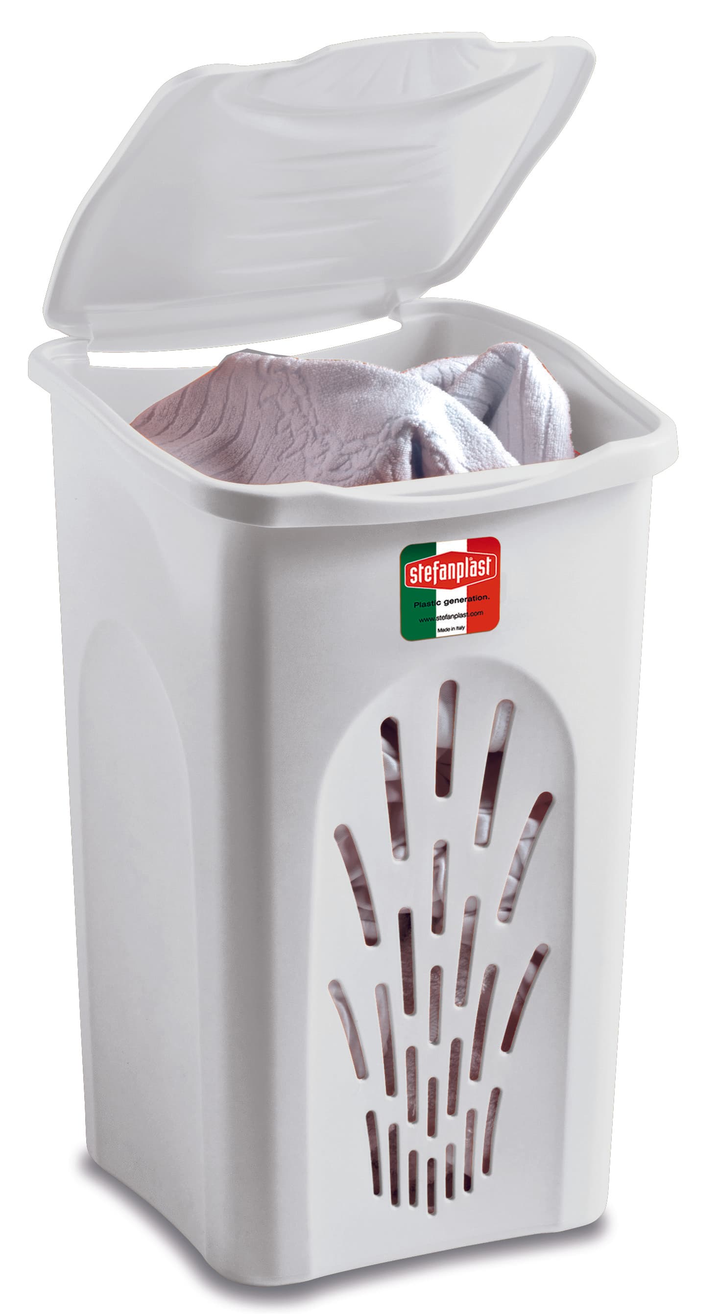 Portabiancheria Primavera Traforato Bianco L 50 cm 37 x 37X56 H Stefanplast - 2
