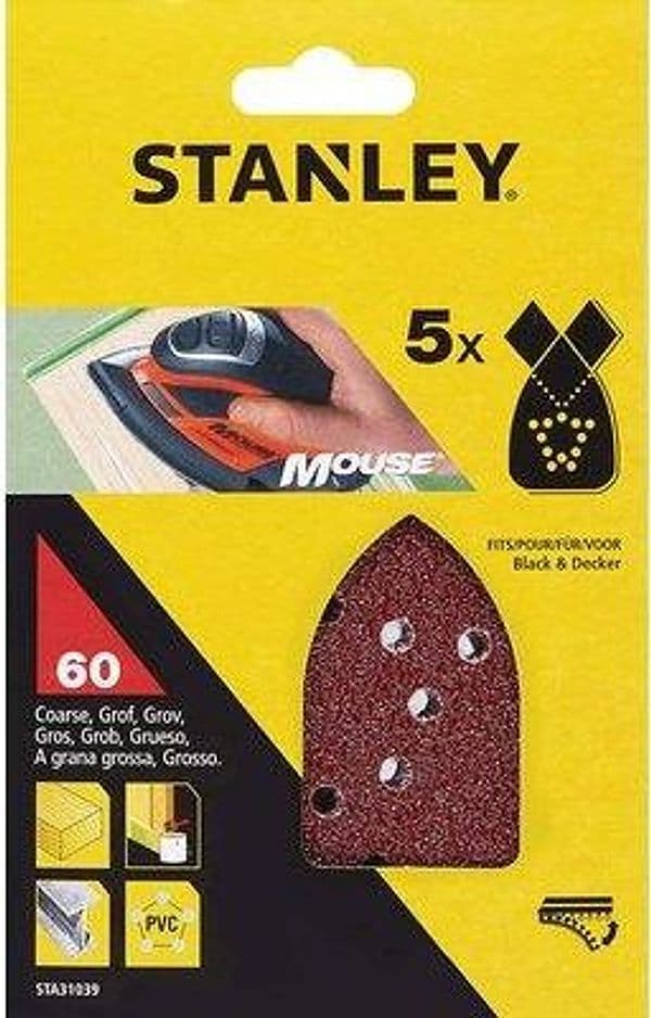 Carta Abrasiva Velcrata Mouse Bd Stanley Grana 80 STA31004 Xj 5 Pezzi - 2