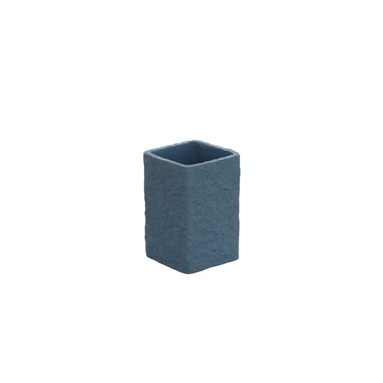Porta Spazzolino Bagno in Poliresina Blu Pastello Effetto Pietra Linea - 2