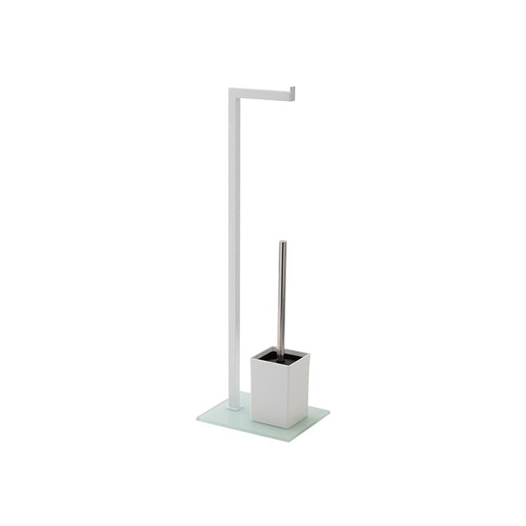 Piantana Portascopino con Portarotolo Base in Vetro Temperato Bianca - 2
