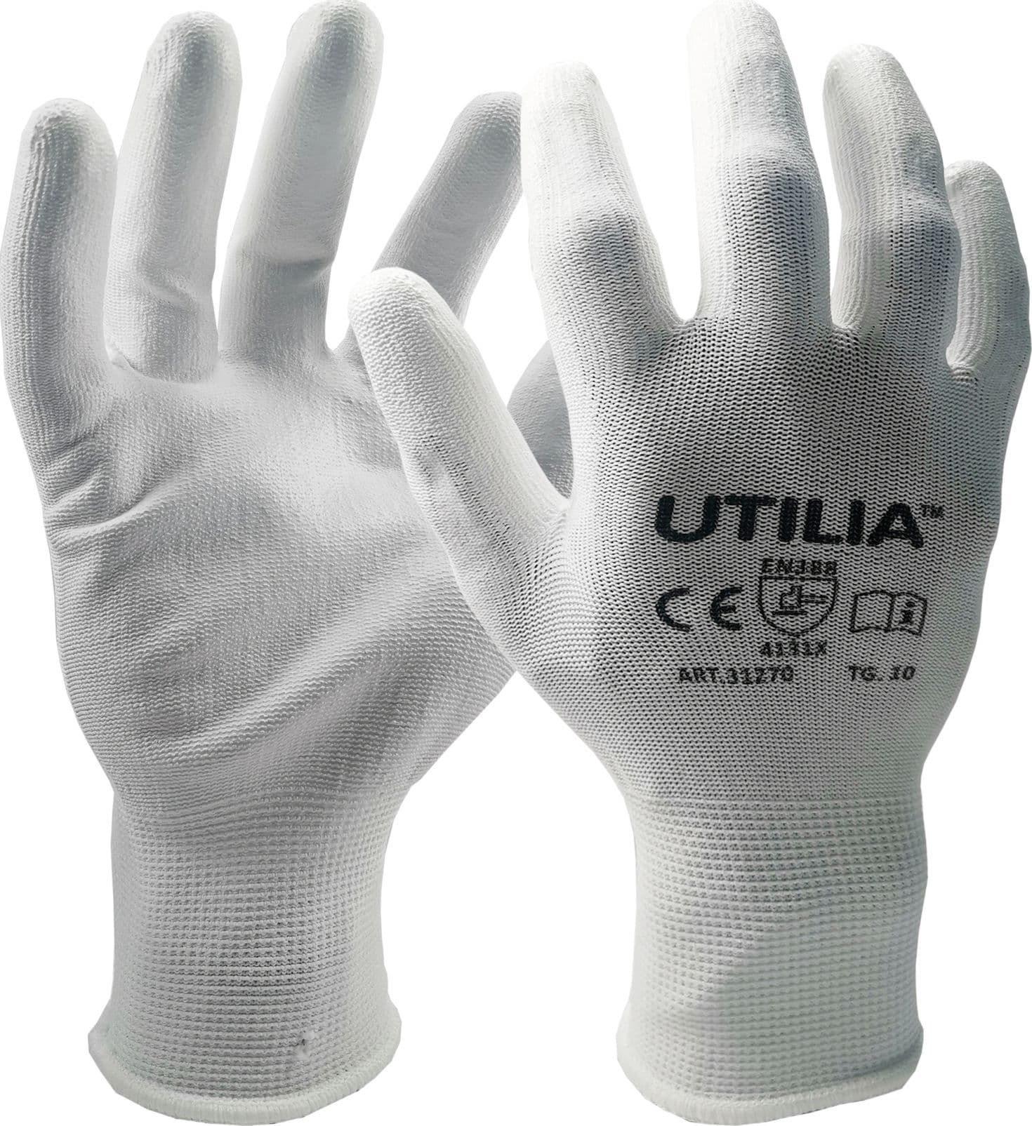Guanti in Poliuretano Colore Bianco Tg. 9 12 Paia Utilia - 2