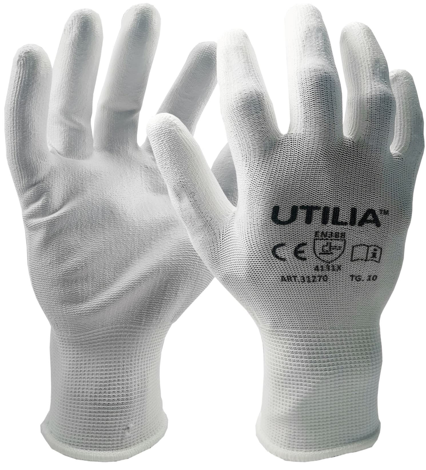 Guanti in Poliuretano Colore Bianco Tg. 9 12.00 Paia Utilia - 2