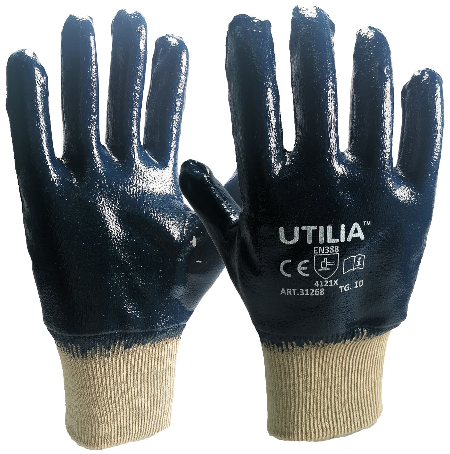 Guanti N.B.R. con Polsino a Maglia Colore Blu Tg. 9 12.00 Paia Utilia - 2