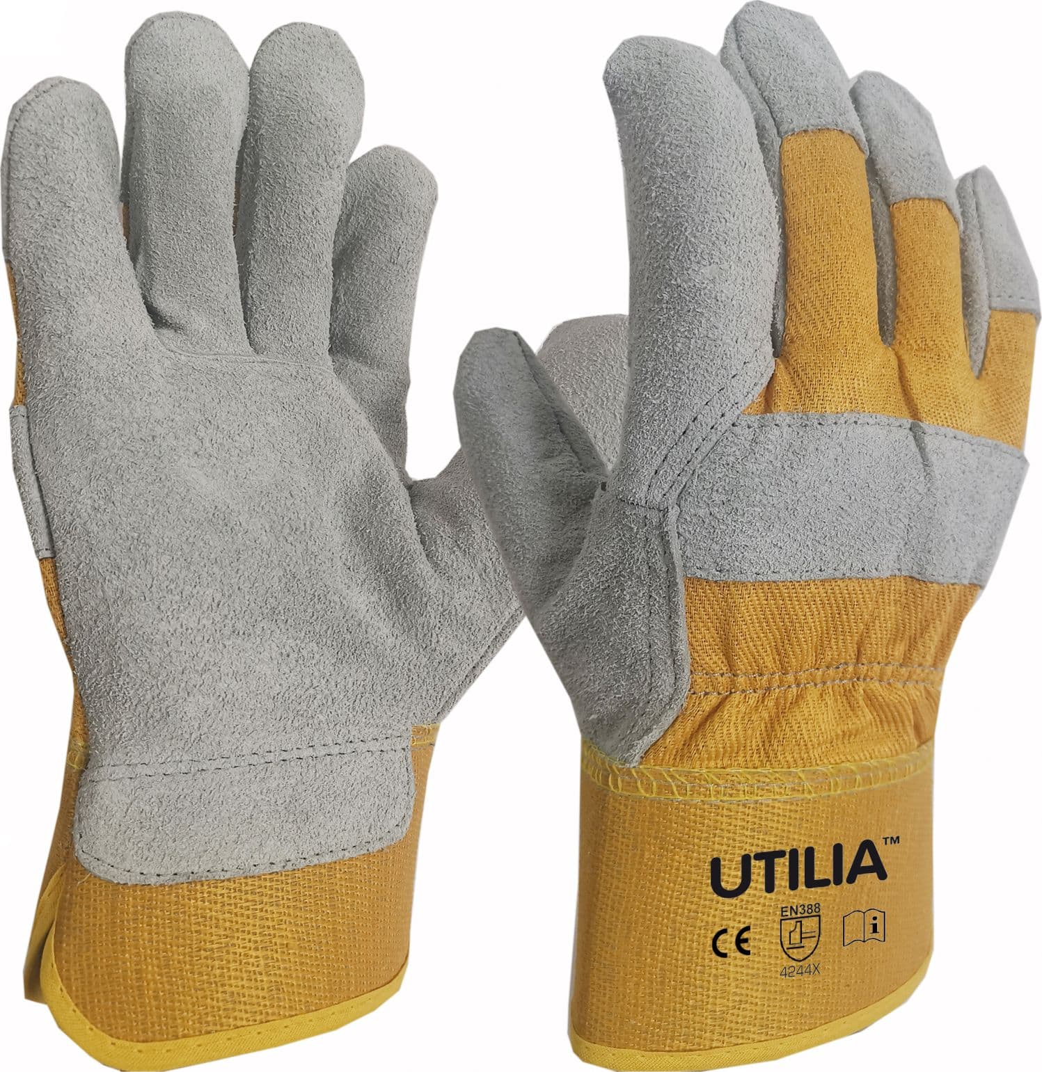 Guanti in Pelle Crosta Bovina Tg. 11 Dorso Giallo 12 Paia Utilia - 2