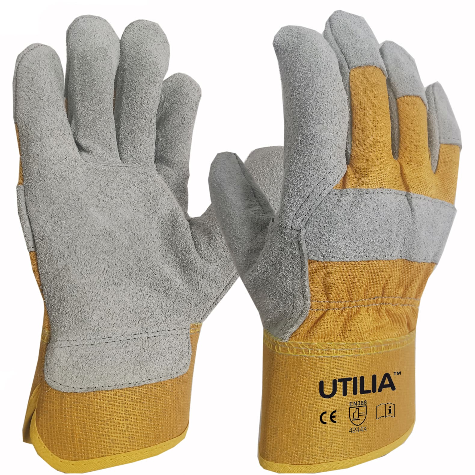 Guanti in Pelle Crosta Bovina Tg. 11 Dorso Giallo 12.00 Paia Utilia - 2