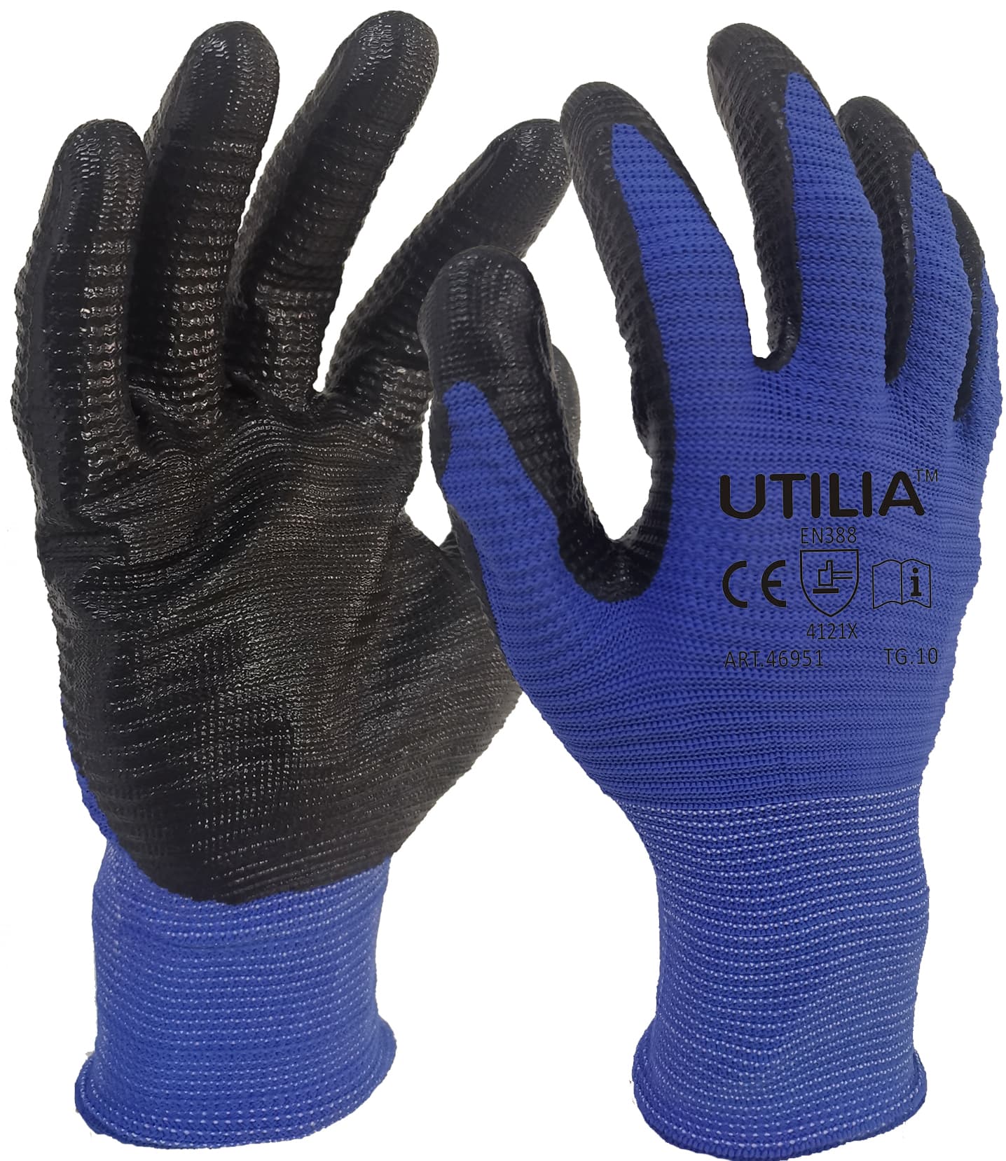 Guanti in Nylon Nitrile Colore Blu Nero TG.10 12.00 Paia Utilia - 2