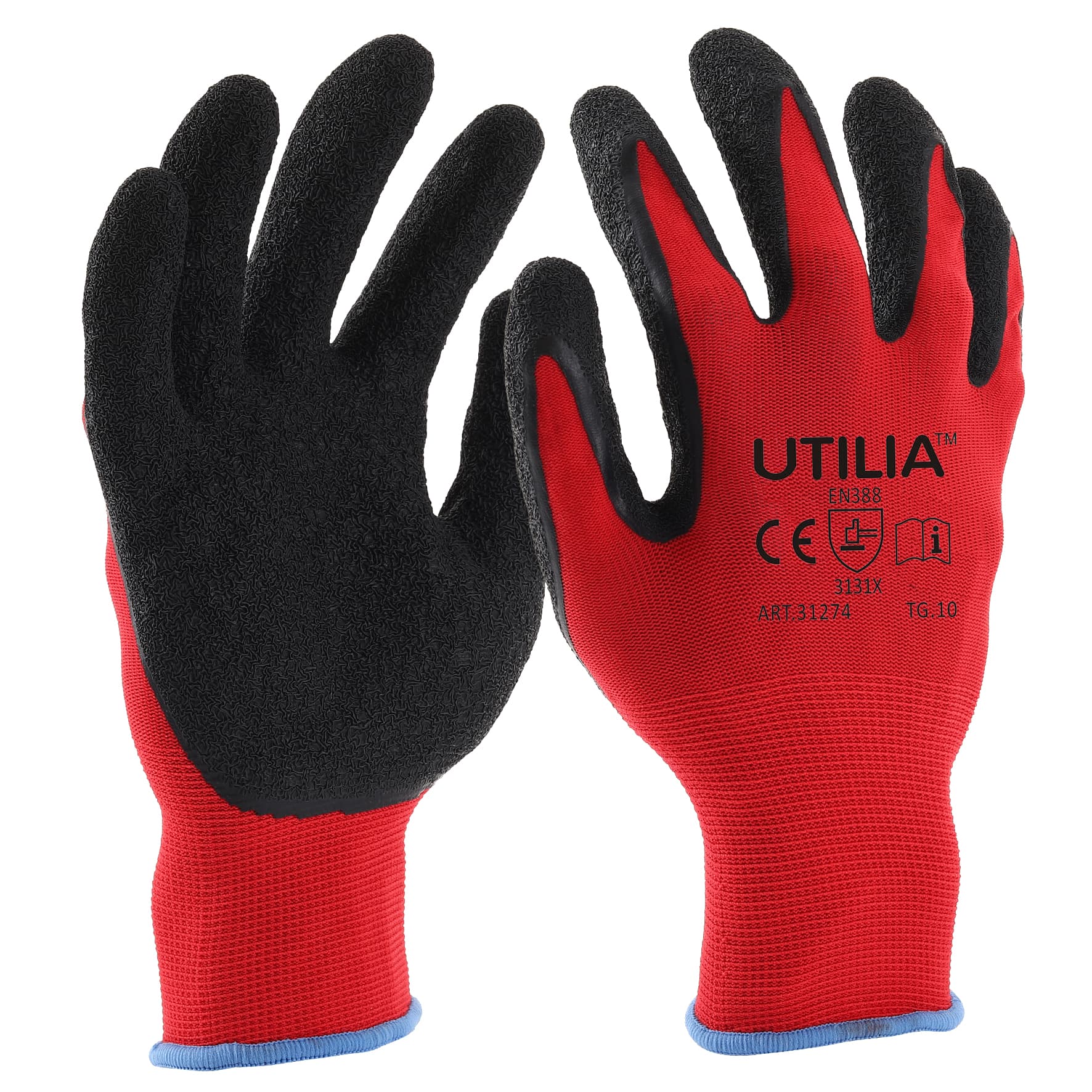 Guanti in Lattice Nylon Colore Rosso Nero TG.10 12.00 Paia Utilia - 2