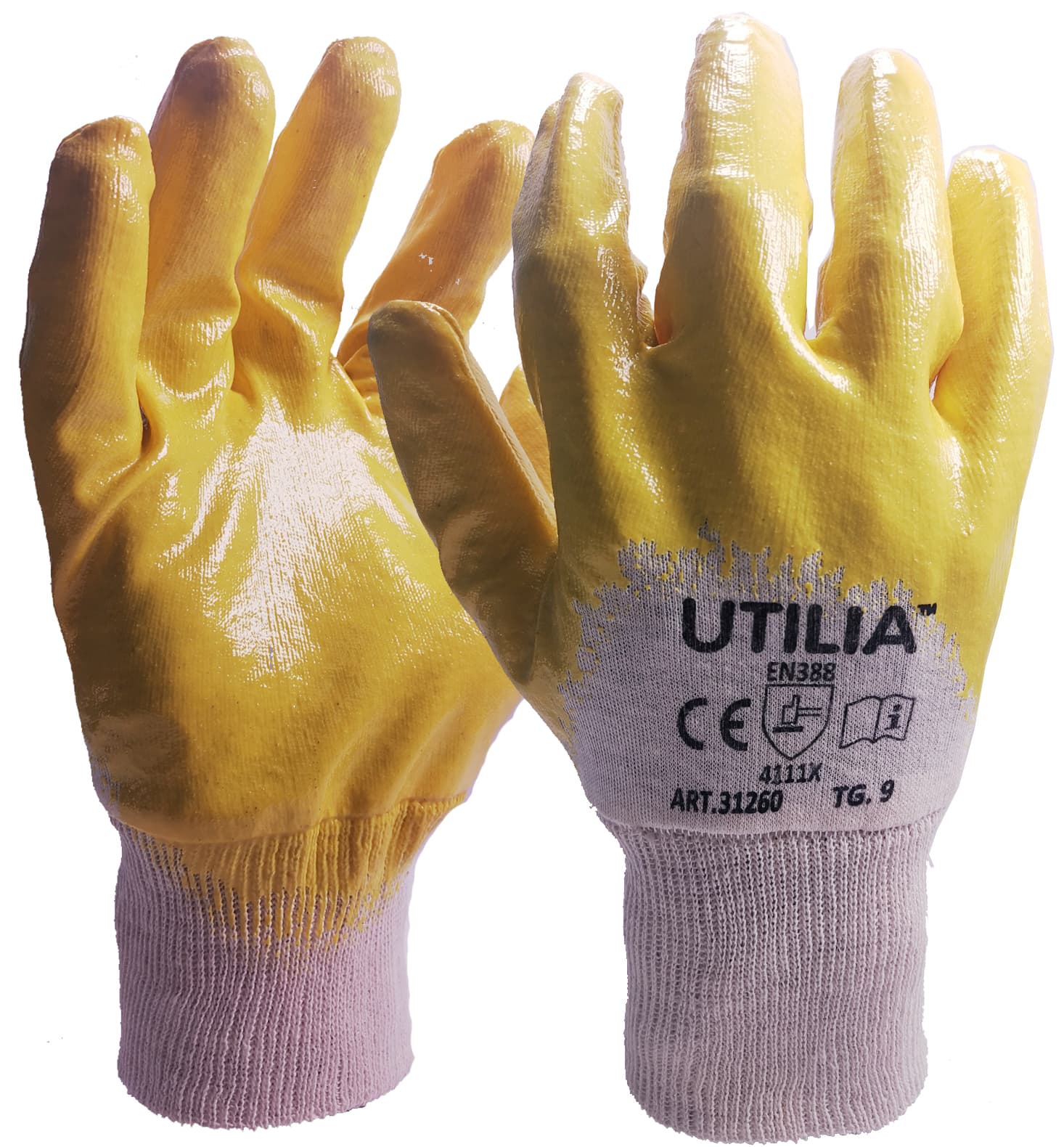 Guanti in Nitrile Cotone Colore Giallo TG.10 12.00 Paia Utilia - 2