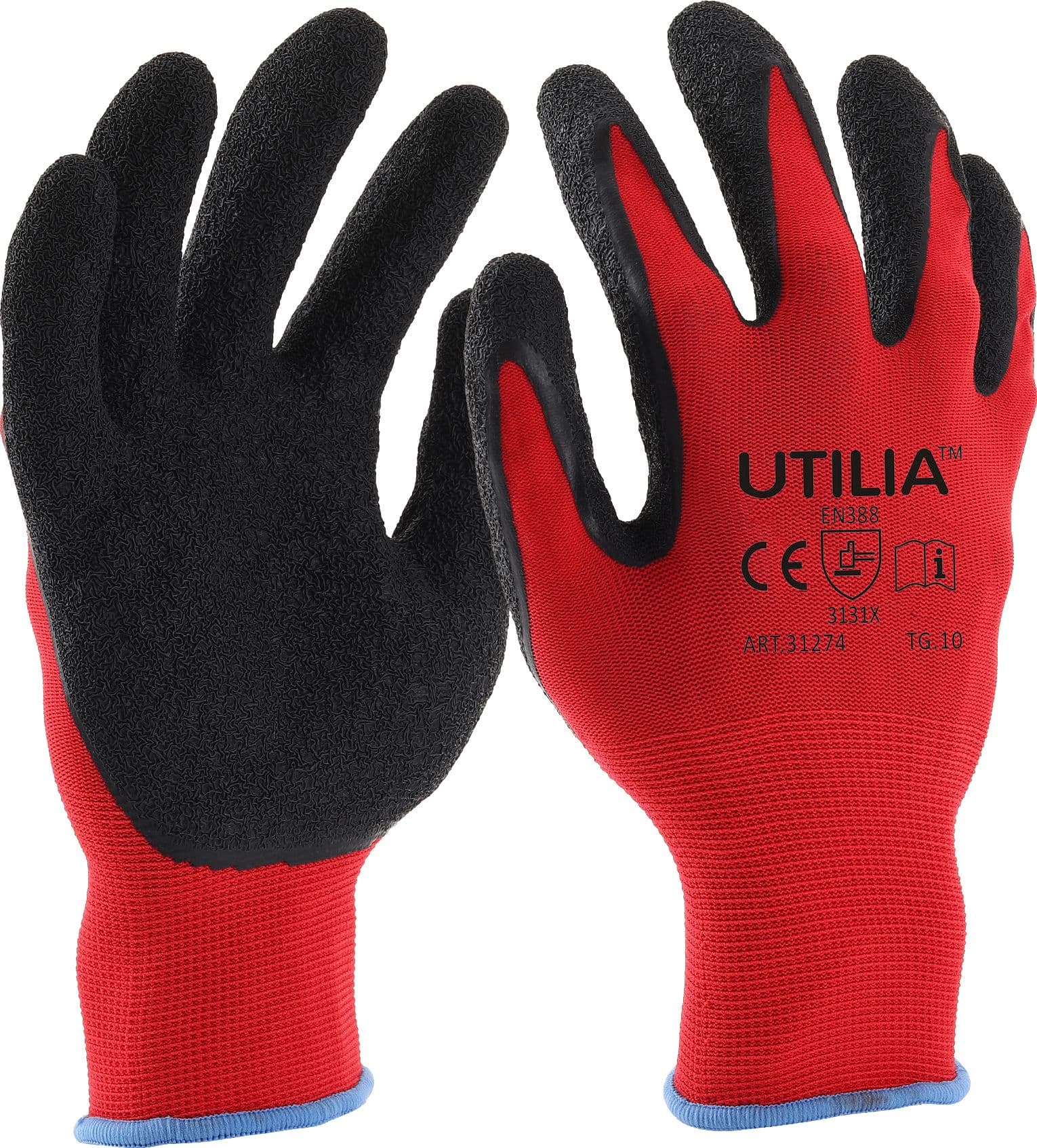 Guanti in Lattice Nylon Colore Rosso Nero Tg. 7 12 Paia Utilia - 2