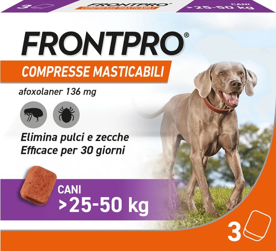 Compresse Antiparassitarie Masticabili Cani 25 Fino a 3 da 50 kg – Frontline