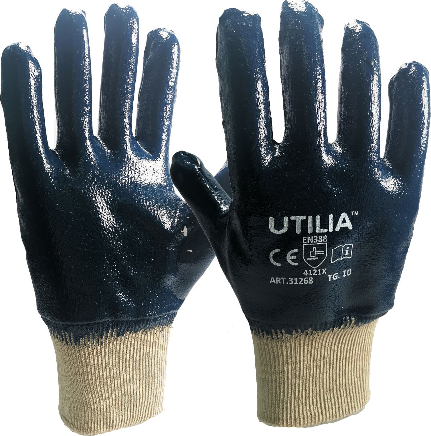 Guanti N.B.R. con Polsino a Maglia Colore Blu TG.10 12.00 Paia Utilia - 2