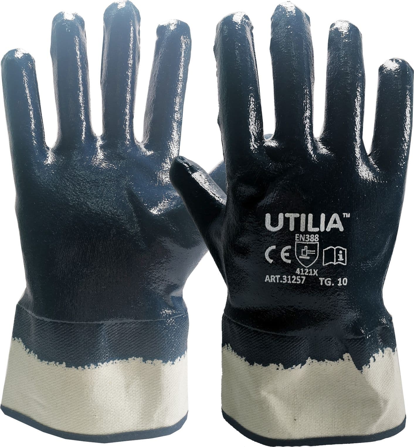 Guanti N.B.R. con Manicotto Colore Blu TG.10 12 Paia Utilia