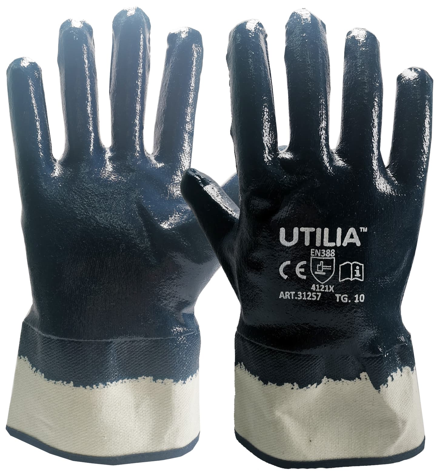 Guanti N.B.R. con Manicotto Colore Blu TG.10 12.00 Paia Utilia - 2
