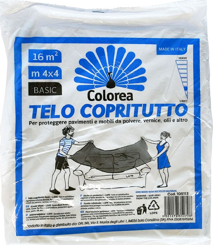 Telo Copritutto Multiuso Colorea 200 Gr Circa 90 Pezzi 4 X 4 Mt
