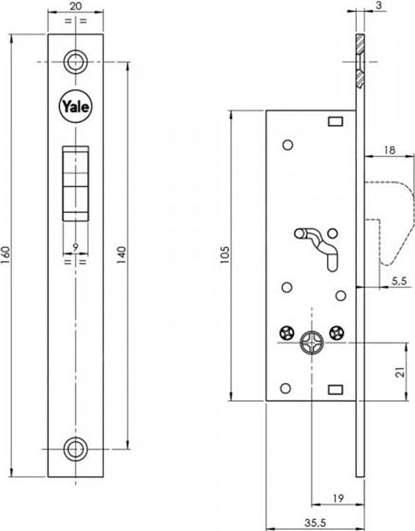 Serratura a Spillo da Montante e 20 con Gancio Yale Serie 5815