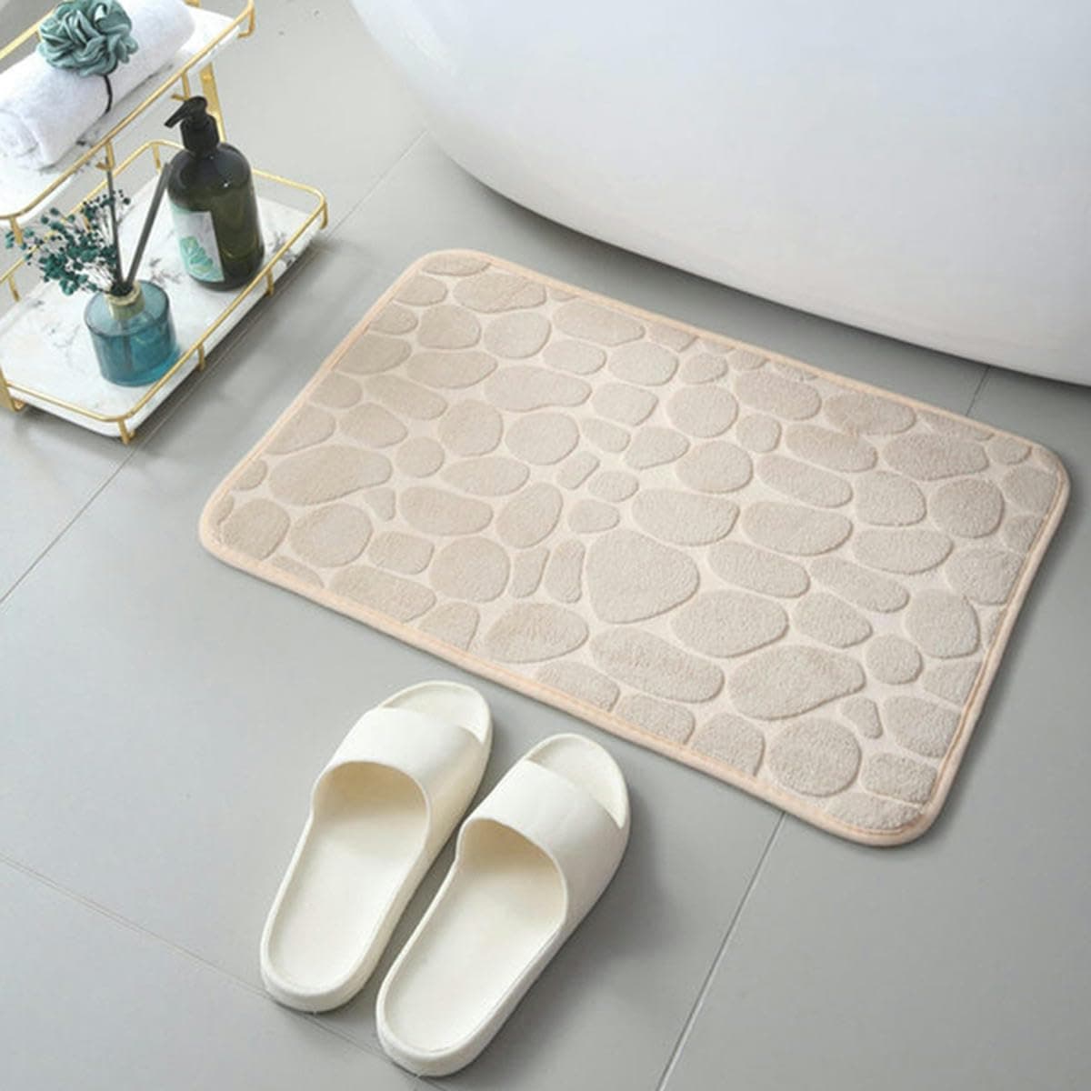 Tappeto Antiscivolo Bagno Ciottoli 40 x 60 cm Spire Beige - 2