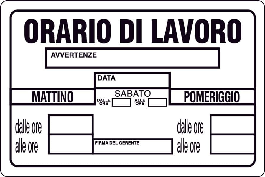 Cartello Segnaletico Orario di Lavoro Cm 30 x 20 10 Pezzi – Autres