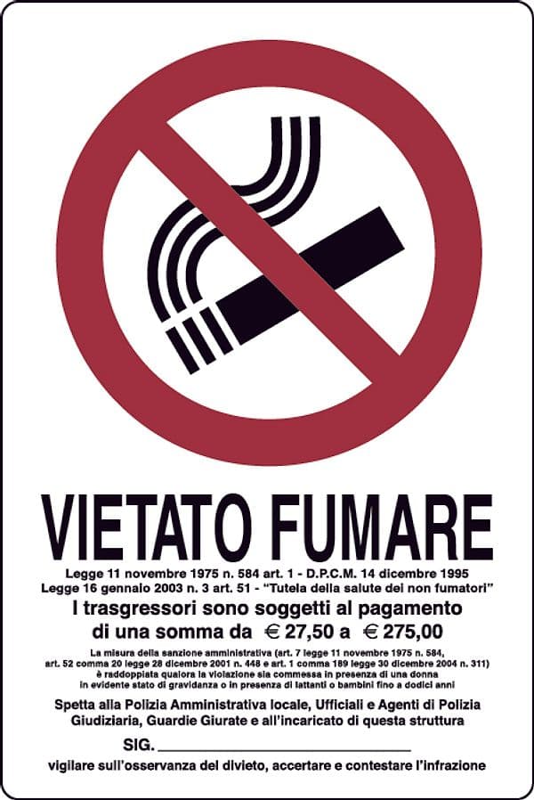 Cartello Segnaletico Vietato Fumare con Legge Cm 20 x 30 10 Pezzi – Autres