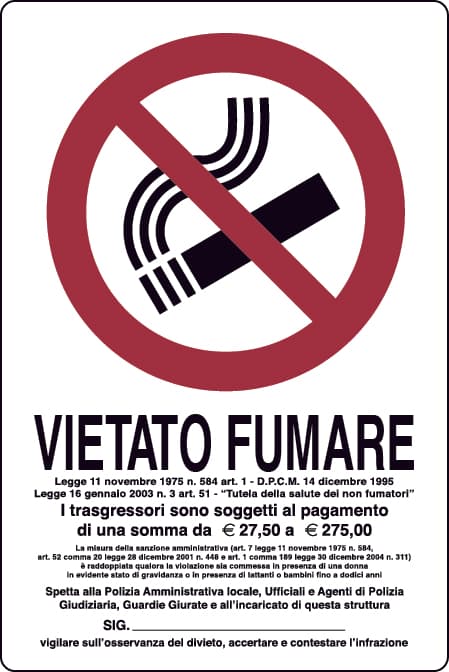 Cartello Segnaletico Vietato Fumare con Legge Cm 20 x 30 10 Pezzi - 2