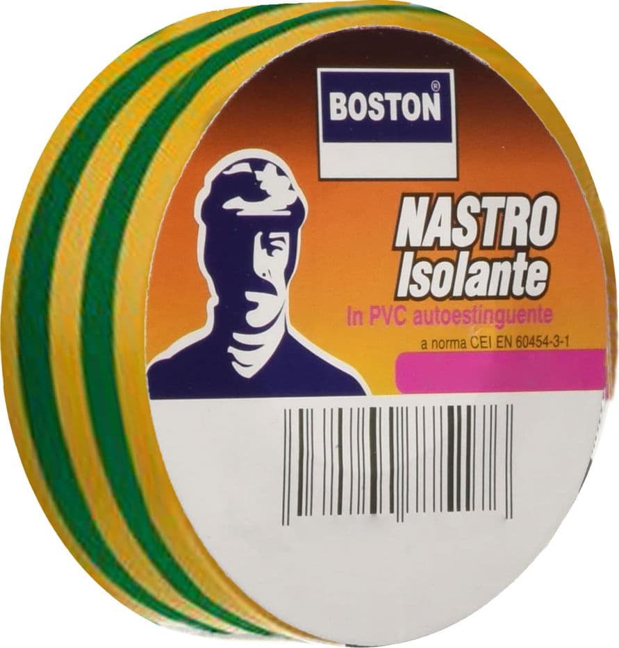 Nastro Isolante Boston Giallo Verde 10 Pezzi 15 X 10 Mt