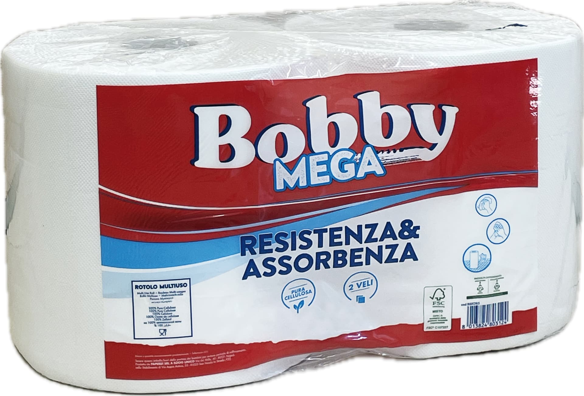 Carta Cellulosa Bobby Mega 334 Strappi 2.00 Rotoli - 2