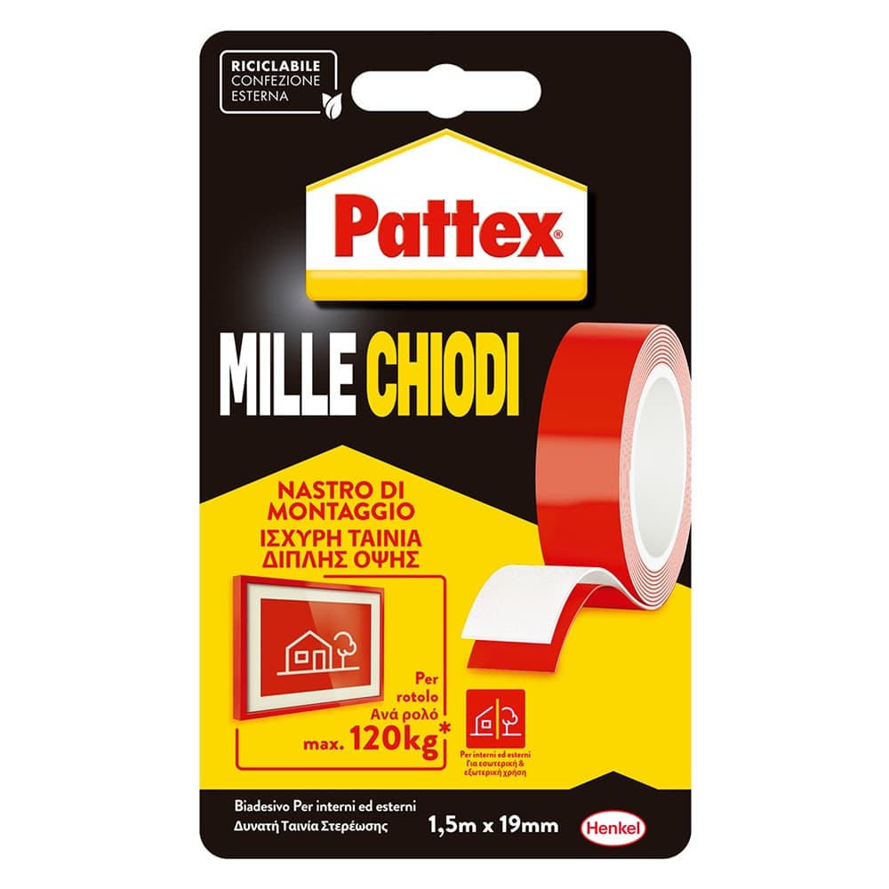 Nastro Biadesivo Pattex Millechiodi 12 Blister 19 X 1,5 Mt