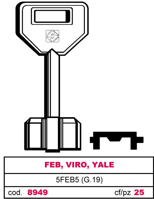 Chiave a Pompa 5FEB5 (g.vat 0) Feb Viro Yale 5 Pezzi Silca - 2