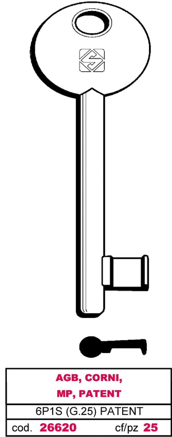 Chiave a Mappa 6P1S (g. Vaz 0) Patent Agb Corni Mp Patent 5 Pezzi Silca - 2
