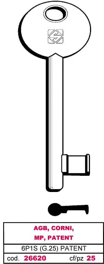 Chiave a Mappa 6P1S (g. Vaz 0) Patent Agb Corni Mp Patent 5 Pezzi Silca - 2