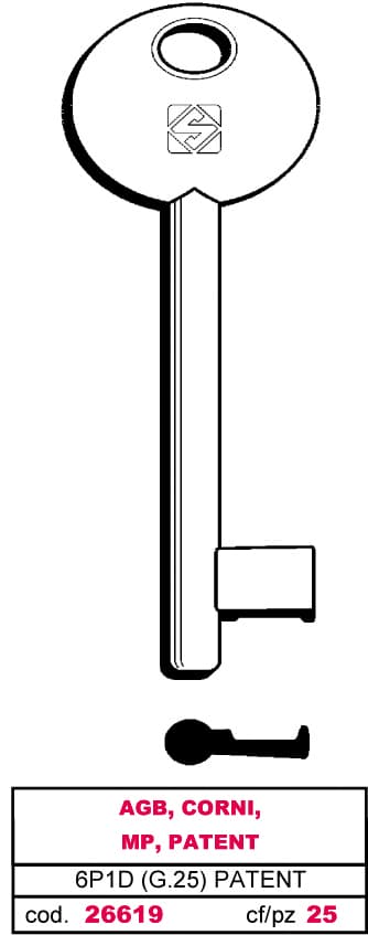Chiave a Mappa 6P1D (g. Vaz 0) Patent Agb Corni Mp Patent 5 Pezzi Silca - 2