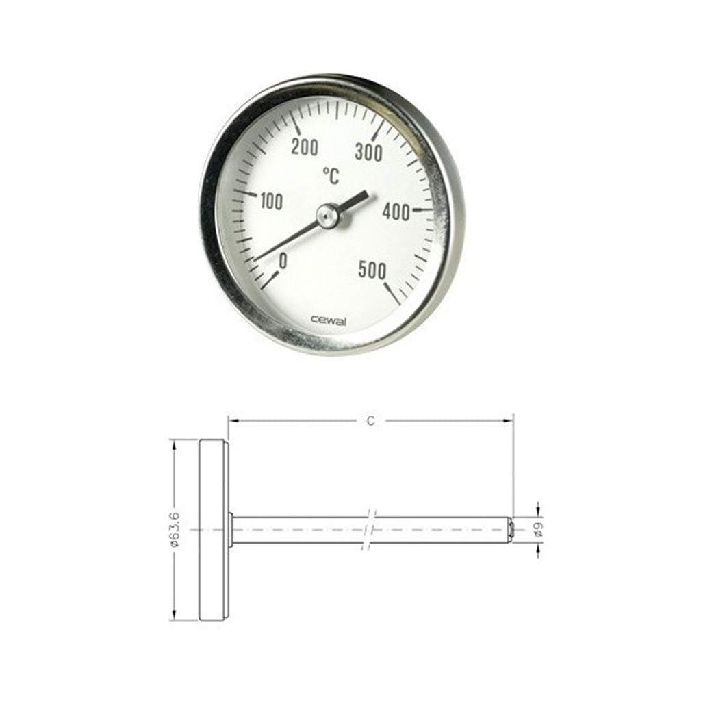 Pirometro Termometro 0 500 ° Bimetallico Forno Stufa Camino Barbecue 15 cm - 2