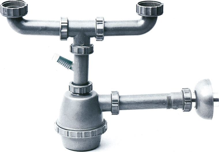 Sifone in Plastica a 2 Vie con Attacco Lavatrice senza Pilette Misura 1.1/2 - 2
