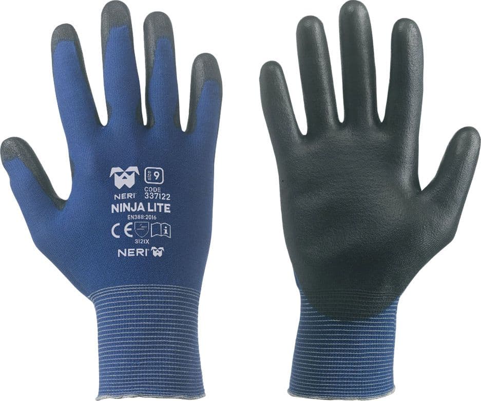 Guanti Neri Ninja Lite Nylon Poliuretano Tg. 9 12 Coppia
