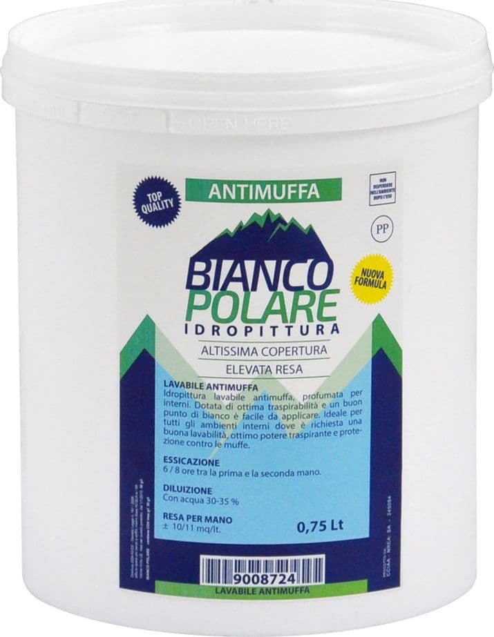 Idropittura Lavabile Antimuffa Traspirante Bianco Polare 6 Pezzi 0,750 Lt