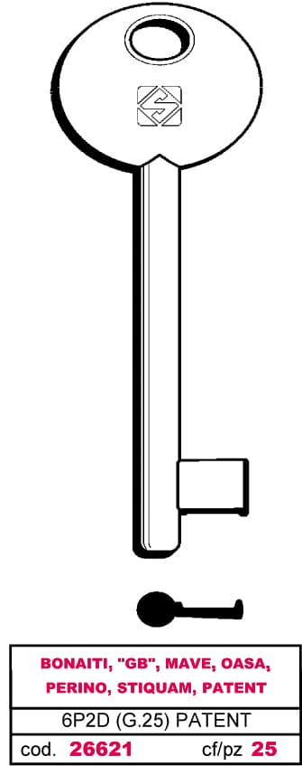 Chiave a Mappa 6P2D (g. Vaz 0) Patent Bonaiti 5 Pezzi Silca - 2