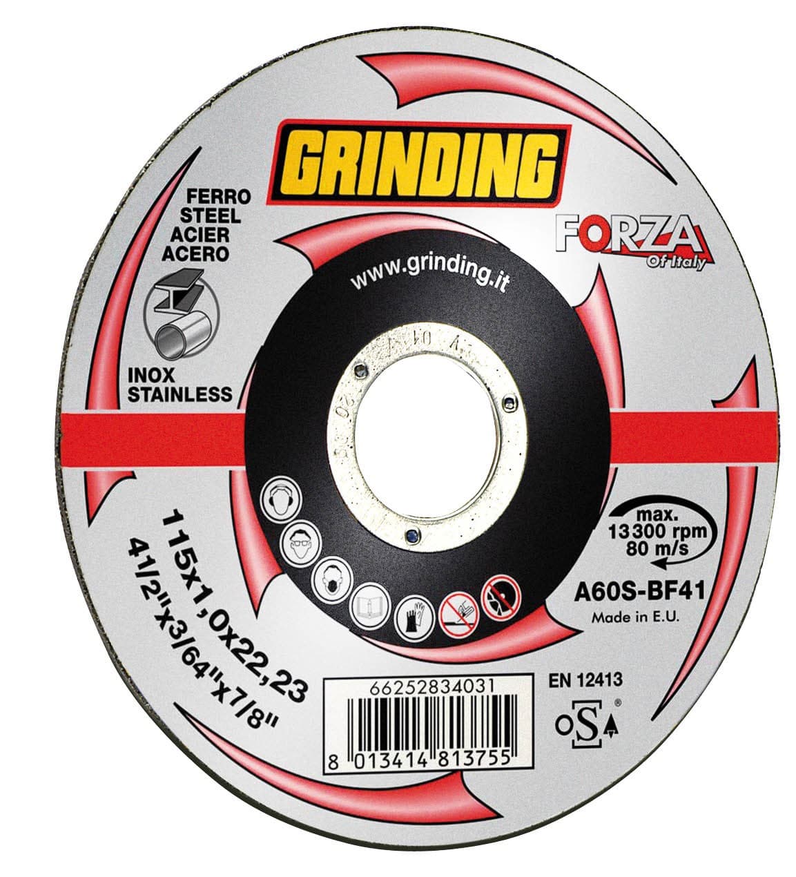Disco Abrasivo Piano Forza per Inox Ø Mm 115 x 1 0X22 23 50 Pezzi Grinding - 2