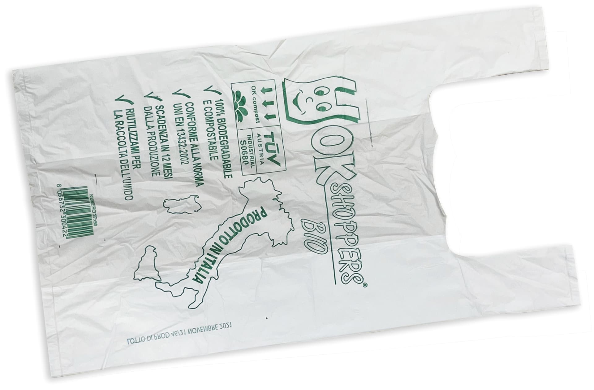 Busta Shopper Biodegradabile 500 Pezzi Cm 23+7+7 x 50 H Gr. 4 5 - 2