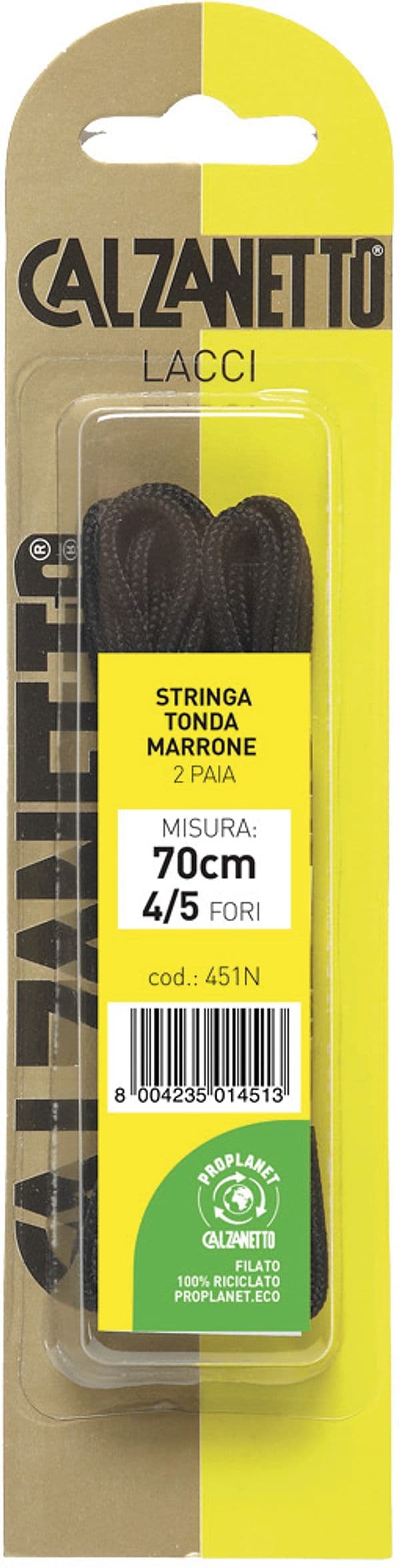 Lacci Tondi per Scarpe 2 Paia Cm 90 Colore Marrone Calzanetto - 2