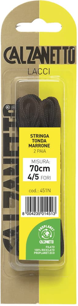Lacci Tondi per Scarpe 2 Paia Cm 70 Colore Marrone Calzanetto - 2