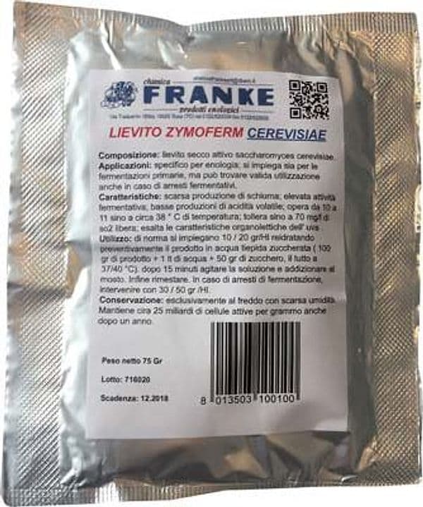 Lievito Enologico Zymoferm Cerevisiae Franke 75 g 5 Pezzi - 2