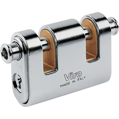 Lucchetto Antiscasso Corazzato 2 Luce Panzer Viro Ottone Acciaio Cromato - 2