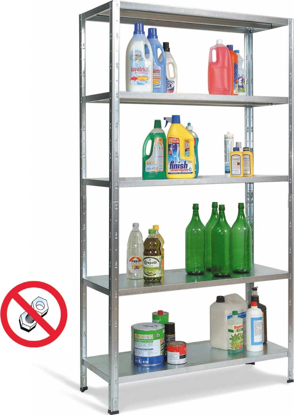 Kit Scaffali ad Incastro Zincato Aste Spezzate Cm 100 x 40X186 H Prometal