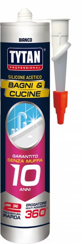 Silicone Acetico Bagni e Cucine Ml. 280 Bianco 12 Pezzi Tytan - 2