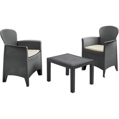 Set Rattan Balcony Akita Progarden Pp Antracite pz 3 con Cuscini 3 Pezzi - 2