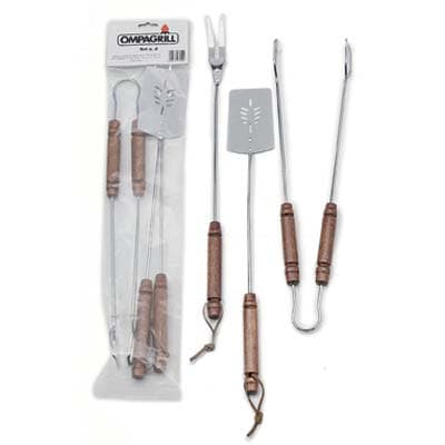 Posate Barbecue Set 03550 Ompagrill Inox Legno 55 cm 3 Pezzi - 2