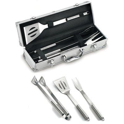 Posate Barbecue Valigetta 03380 Ompagrill Alluminio Acciaio 38 cm 3 Pezzi - 2