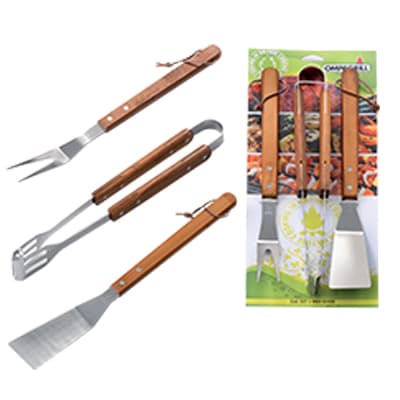 Posate Barbecue Set 03430 Ompagrill Inox Legno 40 cm 3 Pezzi - 2