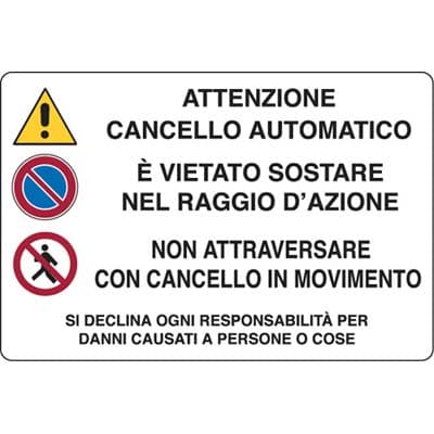 Targa Segnaletica Attenzione Cancello Automatico Pp 30 x 20 cm 10 Pezzi - 2
